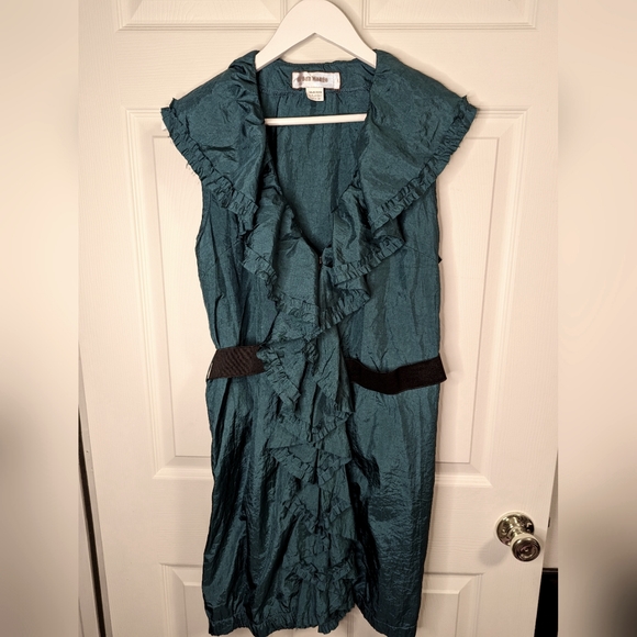 Urban Mango teal blue ruffle front dress with elastic belt size large - Picture 5 of 11